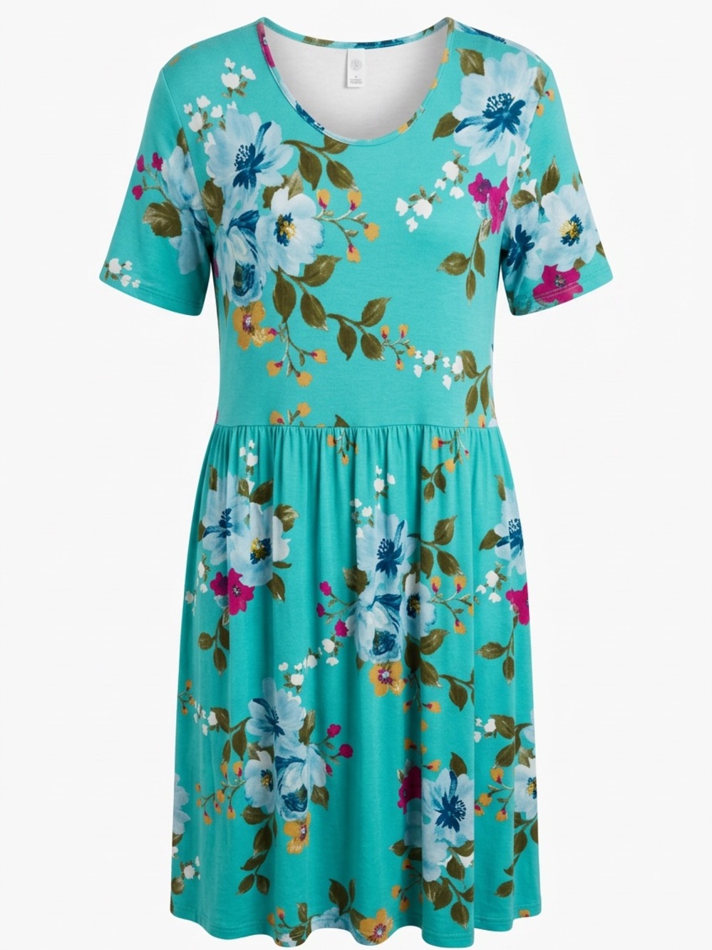 Floral Scoop-Neck Teal Women's Dress